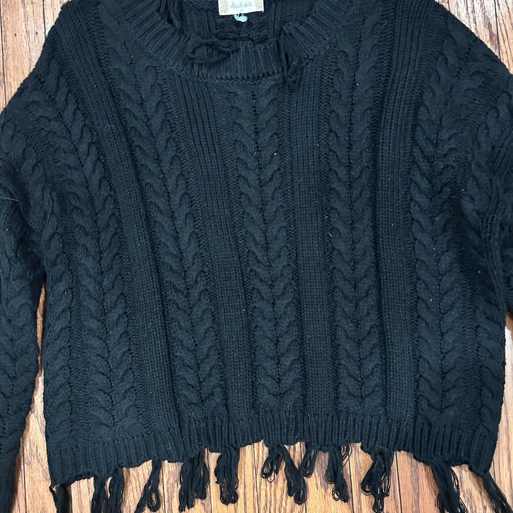 Altar'd State Black Fringe Cable Knit Sweater - Picture 7 of 7